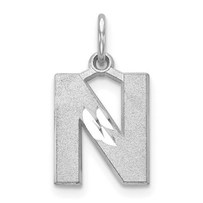Black Bow Jewelry 14k White Gold, Julia Collection, Small Satin Block Initial N Pendant
