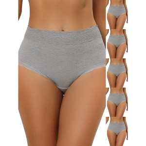 INSPIRE CHIC Women's High Waist Tummy Control Comfortable Lace Trim Ribbed Briefs 6 Packs - 1 of 4
