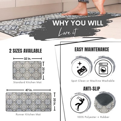Set of 2 Blue and Gray Tile Design Kitchen Floor Mats