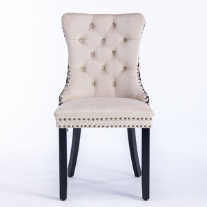 AZL1 Life Concept Accent Chairs Armless 2 Pcs Tufted Velvet Leisure Chair with Polka Dots Modern Vanity for Bedroom, White, 25.5"*19.7"*37.4" - 1 of 4