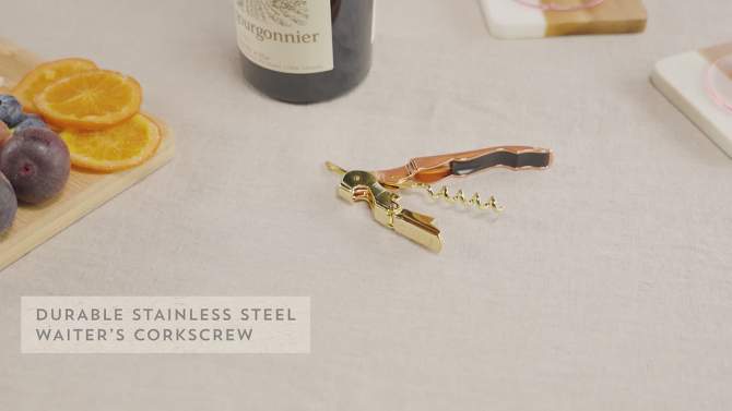 Twine Copper And Gold Double Hinged Waiter’s Corkscrew, Stainless Steel Wine Key with Foil Cutter, Double Hinged Corkscrew, Set of 1, 2 of 10, play video