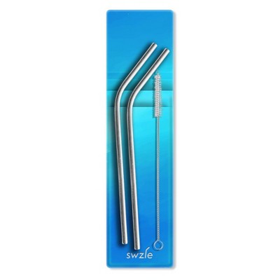 SWZLE Pack of 2 Reusable Stainless Steel Drinking Straws with Cleaning Brush and Case - Blue Ocean