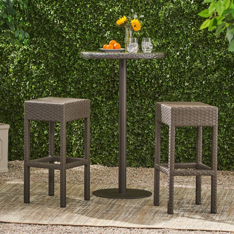Milton Set of 2 Wicker Patio Backless Barstool - Brown - Christopher Knight Home, 3 of 6