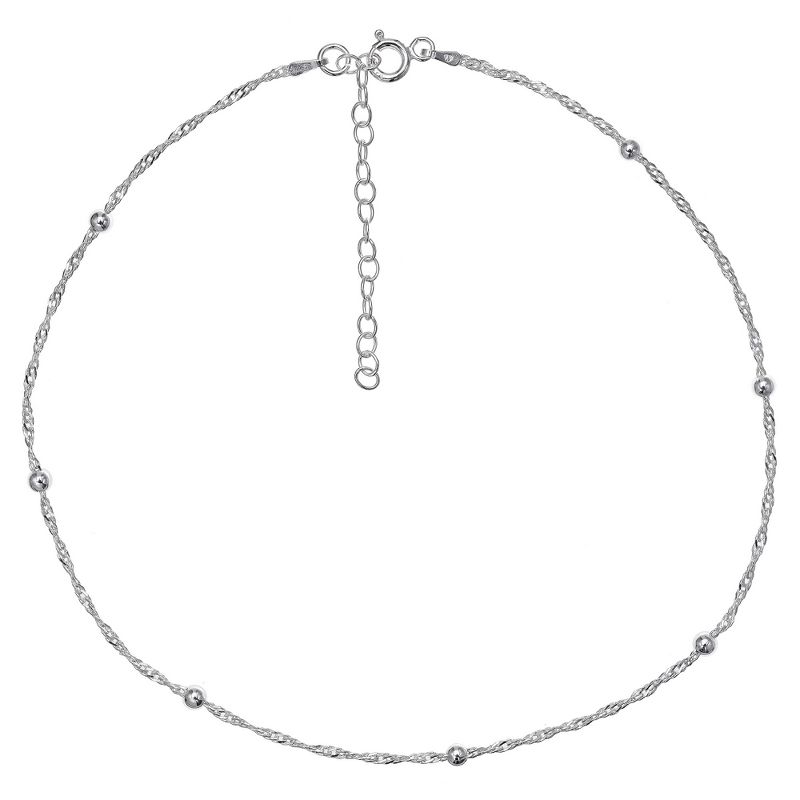 Women&#39;s Diamond Cut Singapore Extender Station Necklace with Ball Stations in Sterling Silver - Silver (12&#34; + 4&#34;), 1 of 2