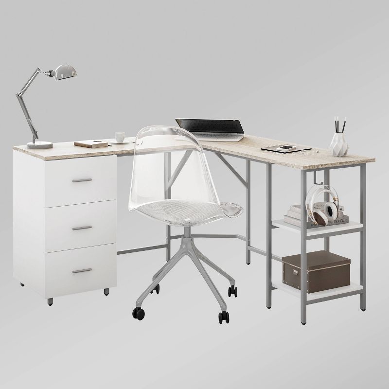 L Shape Home Office Two-Tone Desk with Storage - Techni Mobili, 3 of 15