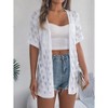 Women 2025 Lightweight Crochet Cardigan Short Sleeve Open Front Knit Sweater Summer Hollow Out Crochet Cover Up - 2 of 4