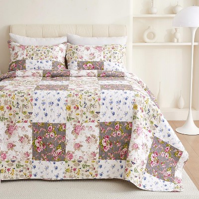 Acoinel Vintage Floral Patchwork Quilt Set - Reversible 3-Piece Bedding with Pillowcases,Queen — фото 4