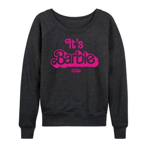 Women's - Barbie - It's Barbie Pink Lightweight French Terry Wide Neck Long Sleeve Shirt - 1 of 4