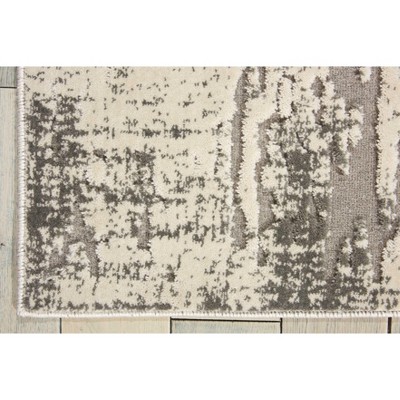 Ivory and Grey Abstract Rectangular Synthetic Rug