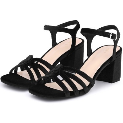 BLISSFUL STEP Women's Velvet Chunky Heel Slingback Heeled Sandals