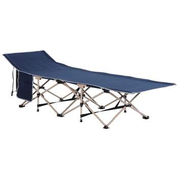 Outsunny Folding Camping Cot for Adults with Carry Bags, Side Pockets, Outdoor Portable Sleeping Bed for Travel Camp Vocation