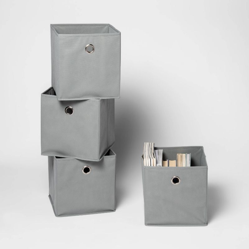 11&#34; Fabric Bin Bundle 4pk Gray - Room Essentials&#8482;: Cube-Shaped Organizer, Metal Accents, Folds Flat, 4 of 6