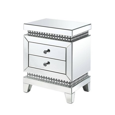 24&quot; Glamourous Mirrored Wood Accent Table with Faux Crystals
