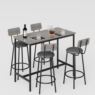 DSVIMOY Counter and Bar Stool Set with PU Soft Seats and Backrest for Home Bar or Kitchen, Gray, 50.4"*26.6"*5.5"