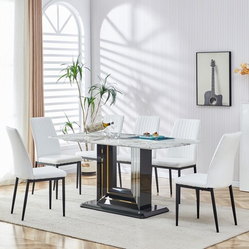 White faux marble dining best sale table set