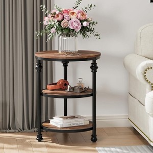 3-Tier Round Side Table, Living Room Accent Tables for Small Spaces, Small Corner Table with Storage Shelves, Metal Legs - 1 of 4
