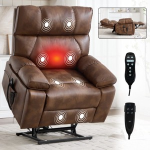Oversized Power Lift Recliner Chair with Dual Motor and Infinite Position, Faux Leather Massage Recliner with Heat and Cup Holders-Koiai - 1 of 4