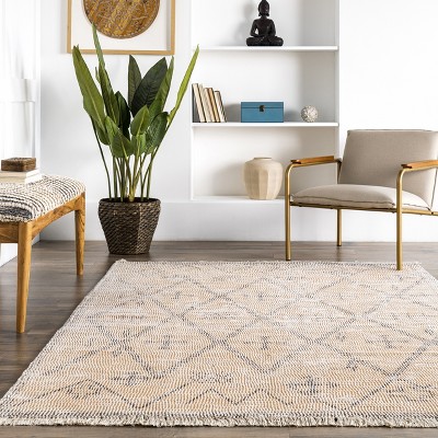Handmade Trellis Charm Rectangular Wool-Blend 5' x 8' Rug in Beige