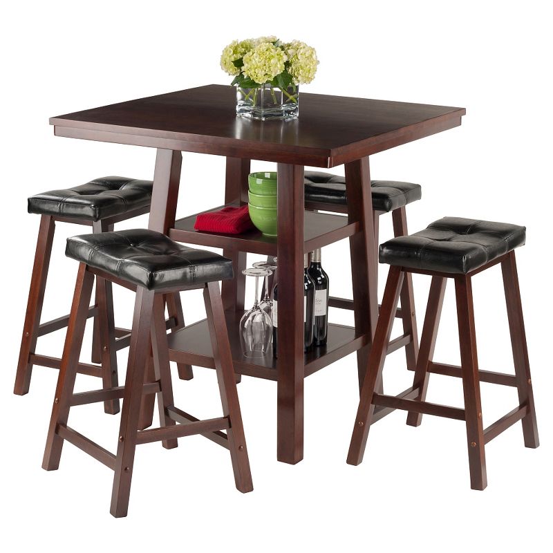 5pc Orlando 2 Shelves Counter Height Dining Set with Cushion Seat Wood/Walnut/Black - Winsome, 3 of 6