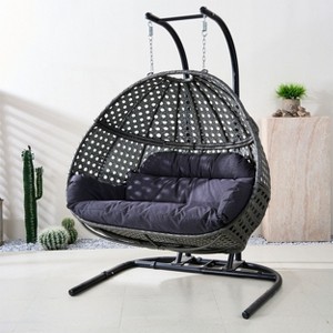 Moda Furnishings W58 in. 2-person Wicker Swing Chair With Stand - 1 of 4