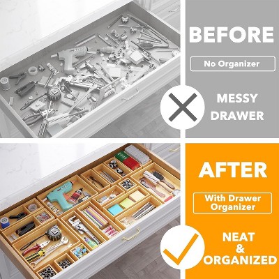 Natural Bamboo Multi-Use Drawer Organizer Set, 21-Piece
