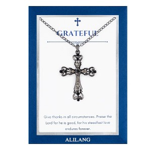 Anna-Kaci Black & Silver Gunmetal Crystal Cross Necklace with Religious Message Card & Envelope Jewelry Gift - 1 of 4