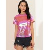 Allegra K Women's Party Metallic Short Sleeve Textured Shiny T-shirts - 3 of 4