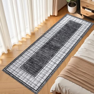 Modern Bordered Rug Farmhouse Plaid Area Rugs for Living Room Bedroom, Indoor Accent Carpet Home Decor - 1 of 4