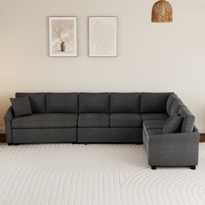 Whisen 124.8" L-Shaped Sleeper Sofa with USB Ports & Power Sockets