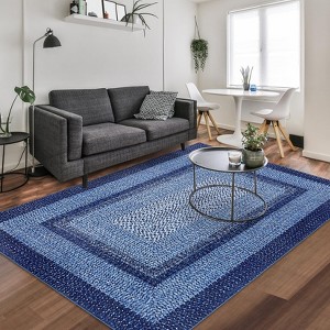 Living Room Rug, Washable Braided Rug, Non Slip Accent Carpet Braided Print, Indoor Rustic Area Rug Border Carpet for Bedroom Home Decor - 1 of 4