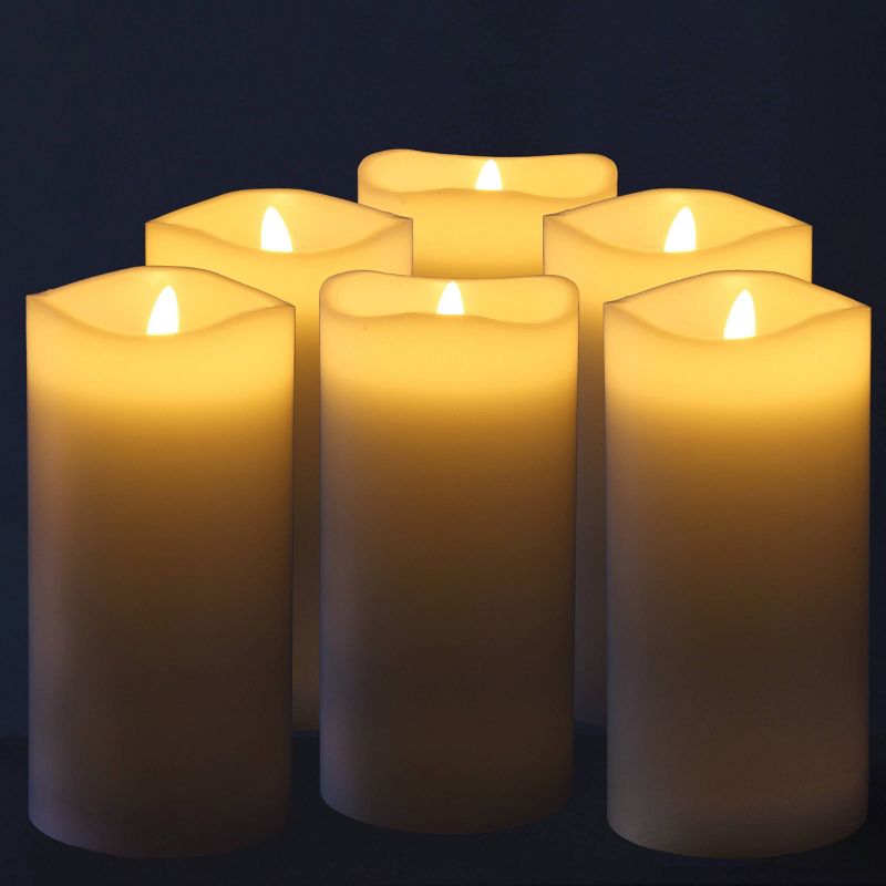 6pk 3&#34; x 6&#34; Real Wax LED Candles with Remote Control White - Stonebriar Collection, 6 of 10