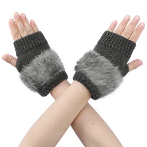 INSPIRE CHIC Women's Elastic Faux Fur Knit Half Finger Thumb Hole Wrist Sleeves Gloves for Windproof Dress 1Pair - 1 of 4