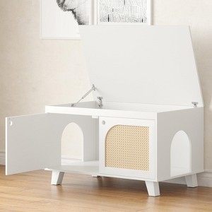 Lirago,White Flip-Top Hidden Cat Litter Box Cabinet with Rattan Doors - Modern & Functional Pet Furniture - 1 of 4