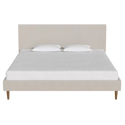 Ivory Velvet King Upholstered Bed with Tufted Headboard