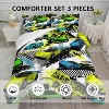 Acoinel 3 Pcs Racing Car Lightwight Ultra Soft Comforter Set with 2 Pillowcases, TWIN, Green - 2 of 4