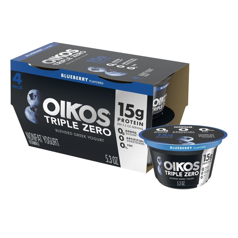 Oikos Triple Zero Blueberry Greek Style Yogurt - 4ct/5.3oz Cups, 1 of 14