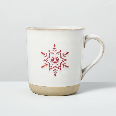 16oz Festive Snowflake Stoneware Mug Light Gray/Red - Hearth & Hand™ with Magnolia