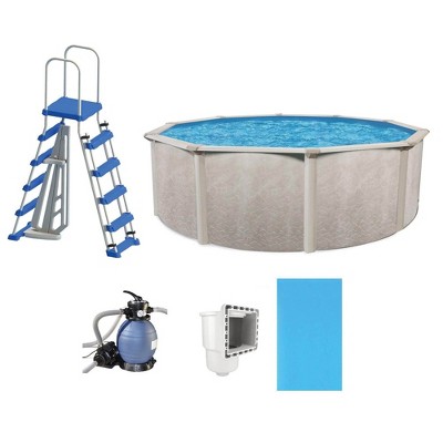 Aquarian Phoenix Steel Outdoor Above Ground Pool Kit with Pool Liner, Skimmer, Pool Ladder, and Sand Filtration System and Pump