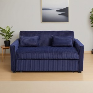 Futon Sofa Bed,3-in-1 Multi-Functional Corduroy Sleeper Couch Pull-Out Bed,Adjustable Backrest and Pillows - Leovsnove - 1 of 4