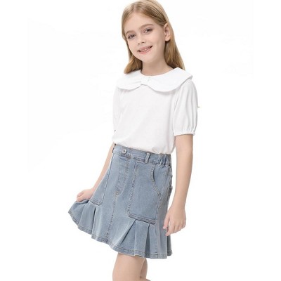 Girls Cute Tops Peter Pan Collar with Cute Bow Puff Short Sleeve Kids Fashion Shirts Summer Top Keyhole Tops Girls Blouse - White,3-4T