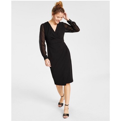 Tommy Hilfiger Womens Scuba Crepe Chiffon Sleeve Sheath Dress