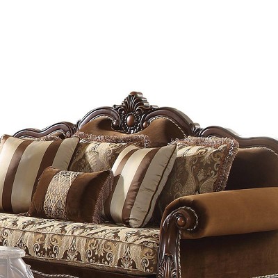Jardena 89" Multicolor Fabric and Cherry Oak Sofa with Pillows