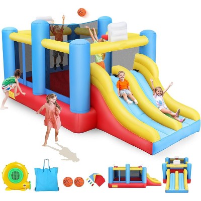 HOMDOX Outdoor Indoor Inflatable Bounce House with 550W Blower for Kids, Large Bounce Area w/Double Slide, Basketball Hoops, Removable Volleyball Net
