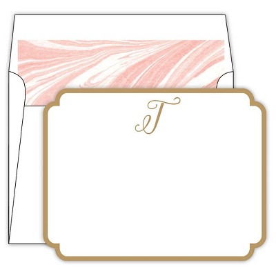 10ct Marble Cards Die-Cut Social Set Monogram T