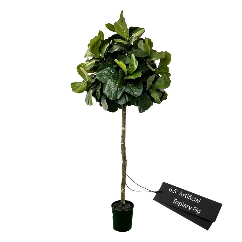 Cypress & Alabaster | Handmade 6.5' Artificial Topiary Fig Tree In Home Basics Starter Pot Made With Real Wood And Moss Accents, 1 of 12