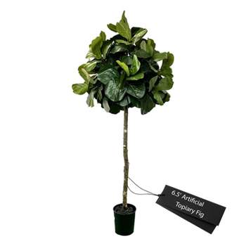 Cypress & Alabaster | Handmade 6.5' Artificial Topiary Fig Tree In Home Basics Starter Pot Made With Real Wood And Moss Accents