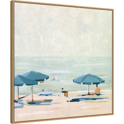 Beige and Blue Coastal Landscape Canvas Print with Float Frame