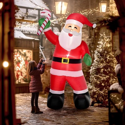 Angel Sar 8ft Inflatable Santa Claus with Candy Cane, LED Light-Up Blow-Up Yard Decoration, Outdoor Christmas Decor with Ground Stakes & Sandbags