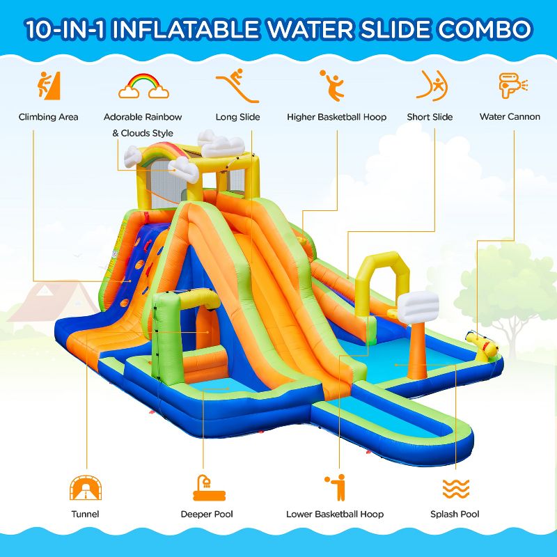 Yaheetech Double Lane Inflatable Water Slide, Blue/Orange, 4 of 8