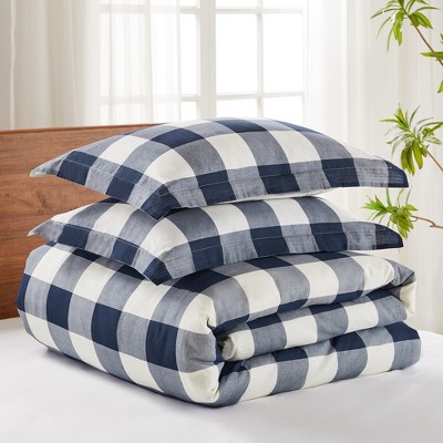 Navy and Cream Cotton Reversible King Duvet Set